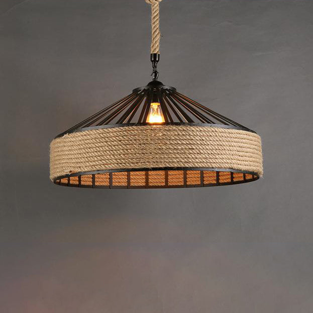 LumeLash Vintage Hängeleuchte | Rustikales Eisen & Hanfseil Design | 1-Flammige Pendelleuchte für Wohnzimmer