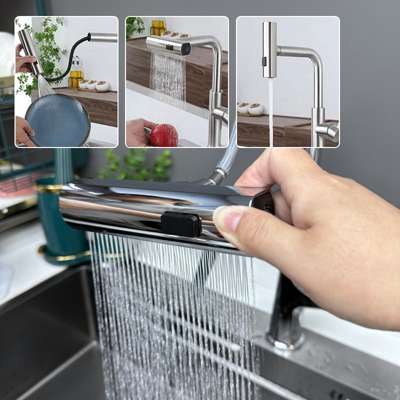 FlowTurn Drehbare Wasserfall-Küchenarmatur | Multifunktionaler Küchenhahn | 360° Schwenkfunktion | Modernes Design