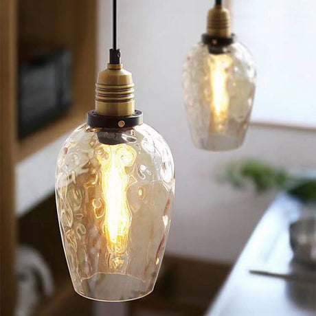 Glazenya Amber Pendelleuchte | Nordic Design | Wassermuster-Glaskuppel | Vintage 1-flammige Hängeleuchte