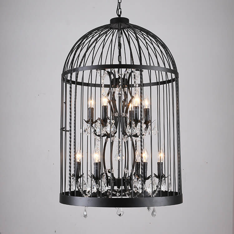 CageLust Retro Kronleuchter | Schmiedeeisen Vogelkäfig-Design | 4/8/12-flammige Hängeleuchte | Vintage Eleganz