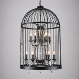 CageLust Retro Kronleuchter | Schmiedeeisen Vogelkäfig-Design | 4/8/12-flammige Hängeleuchte | Vintage Eleganz