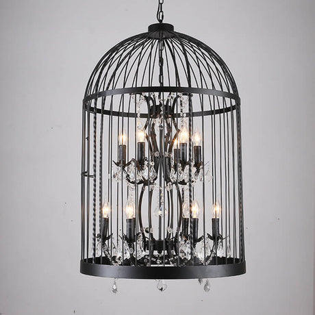 CageLust Retro Kronleuchter | Schmiedeeisen Vogelkäfig-Design | 4/8/12-flammige Hängeleuchte | Vintage Eleganz