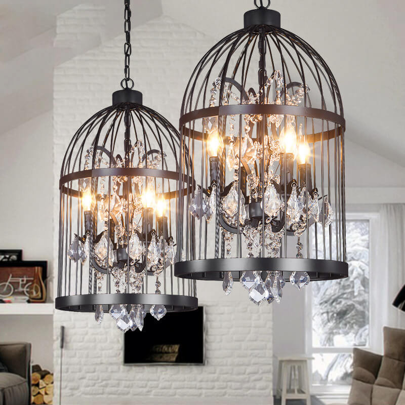 CageLust Retro Kronleuchter | Schmiedeeisen Vogelkäfig-Design | 4/8/12-flammige Hängeleuchte | Vintage Eleganz