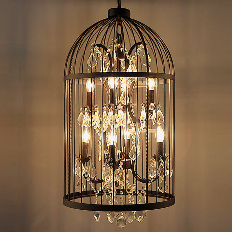 CageLust Retro Kronleuchter | Schmiedeeisen Vogelkäfig-Design | 4/8/12-flammige Hängeleuchte | Vintage Eleganz