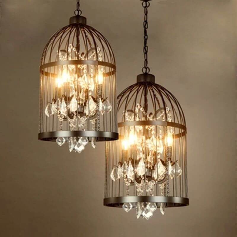 CageLust Retro Kronleuchter | Schmiedeeisen Vogelkäfig-Design | 4/8/12-flammige Hängeleuchte | Vintage Eleganz