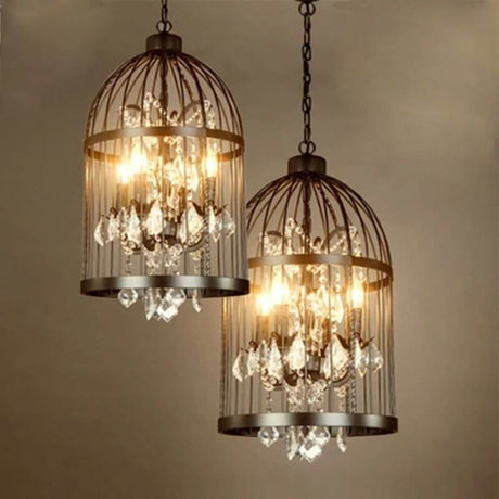 CageLust Retro Kronleuchter | Schmiedeeisen Vogelkäfig-Design | 4/8/12-flammige Hängeleuchte | Vintage Eleganz
