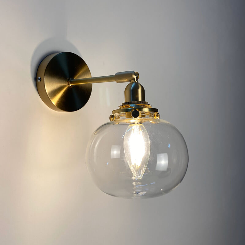 Glasvora Japanische Wandlampe | Runde Kugel aus Glas & Messing | Vintage Design | 1-flammig