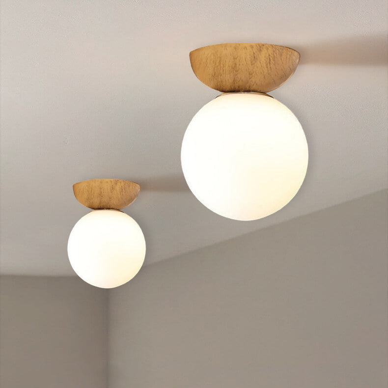 LumiHaus Deckenleuchte Holz | Japanisch-Nordisches Design | Glas Kugel | Warmes Stimmungslicht