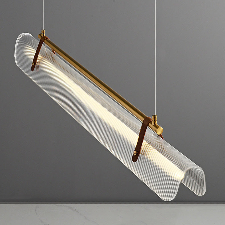 BrightAether ArcLED Pendelleuchte | Minimalistisch | Leder & Acryl | Lineares Design | Dimmbar | Stilvolle Beleuchtung für Essbereiche