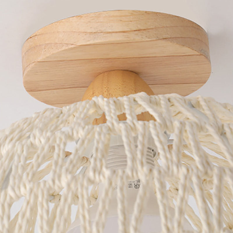 Rattana Deckenleuchte | Japanisches Design | Halbrundes Holz & Rattan | Beleuchtung für Wohnzimmer