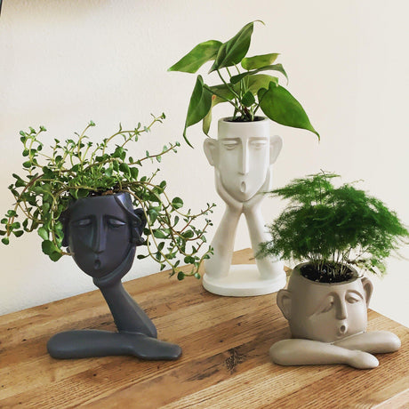 EmotionFaces Keramik Pflanztopf-Skulpturen Trio | Künstlerisches Design | Dekorative Pflanzgefäße