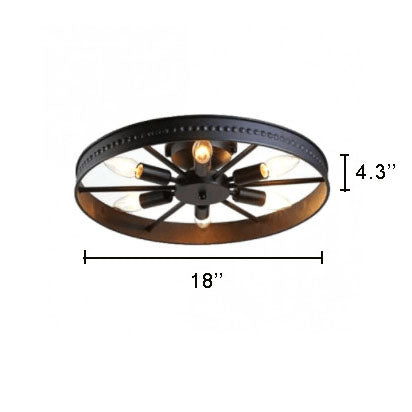 IronWheel Deckenleuchte | Industrielles Design mit 6 Leuchten | Flush-Mount Lampe | Schwarz & Rostfarben