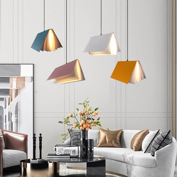 FlyLit Buchform Pendelleuchte | 1-Licht | Metall & PVC | Kreatives Design | Beleuchtung für Zuhause