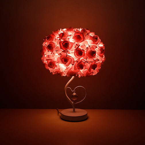Roseva Art Deco Tischlampe | Stoff-Rosenschirm | Elegante Beleuchtung | Schlafzimmer Dekoration