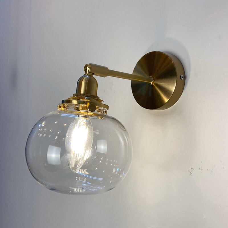 Glasvora Japanische Wandlampe | Runde Kugel aus Glas & Messing | Vintage Design | 1-flammig