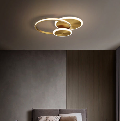 LumeAxis LED Deckenleuchte | Dreifach-Kreis-Design | Kupfer & Acryl | Dimmbares Licht