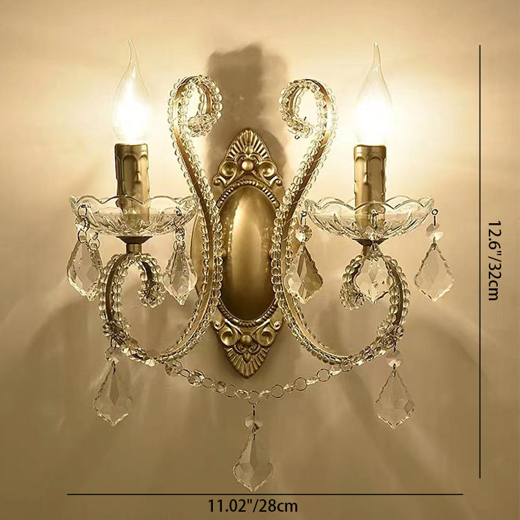 Glorianda Vintage Kristall-Wandlampe | Kerzenhalter-Design | 1-2-flammig | Europäischer Stil