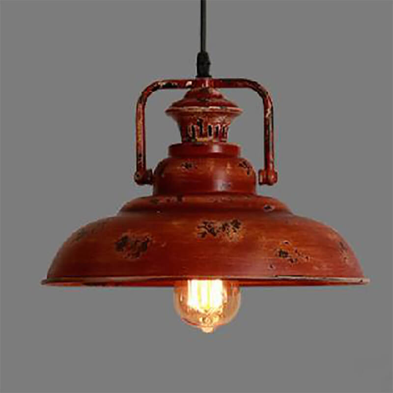 RusticaGlow Retro Pendelleuchte | Rostrote Metall-Kuppel | 1-flammig | Vintage Deckenleuchte