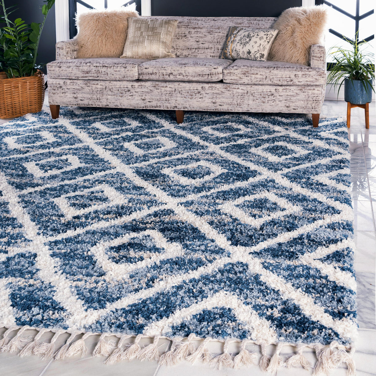 DiamondLuxe Shag - Teppich mit Diamantmuster | Shaggy Hochflorteppich | Weich & Modern | Perfekt für Wohnzimmer