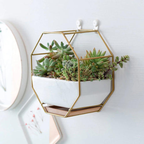 GeoFrame Keramik Wandpflanztopf mit Metallrahmen | Octagon Design