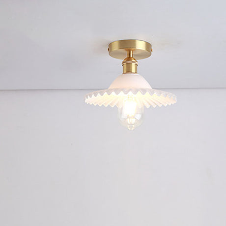 Lotuvia Japanische Vintage Deckenleuchte | Glas & Messing | Lotus Design | Semi-Flush-Mount