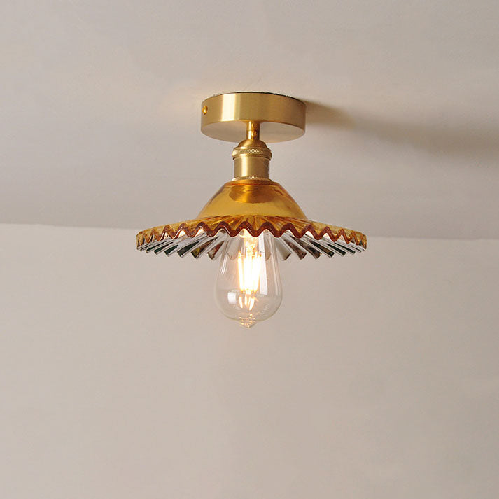 Lotuvia Japanische Vintage Deckenleuchte | Glas & Messing | Lotus Design | Semi-Flush-Mount