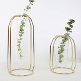 FloraFloat Eisen-Glas-Geometrische Vase | Schwebe-Design für Pflanzenvermehrung & Dekoration | In Gold & Rosébraun | Verschiedene Größen