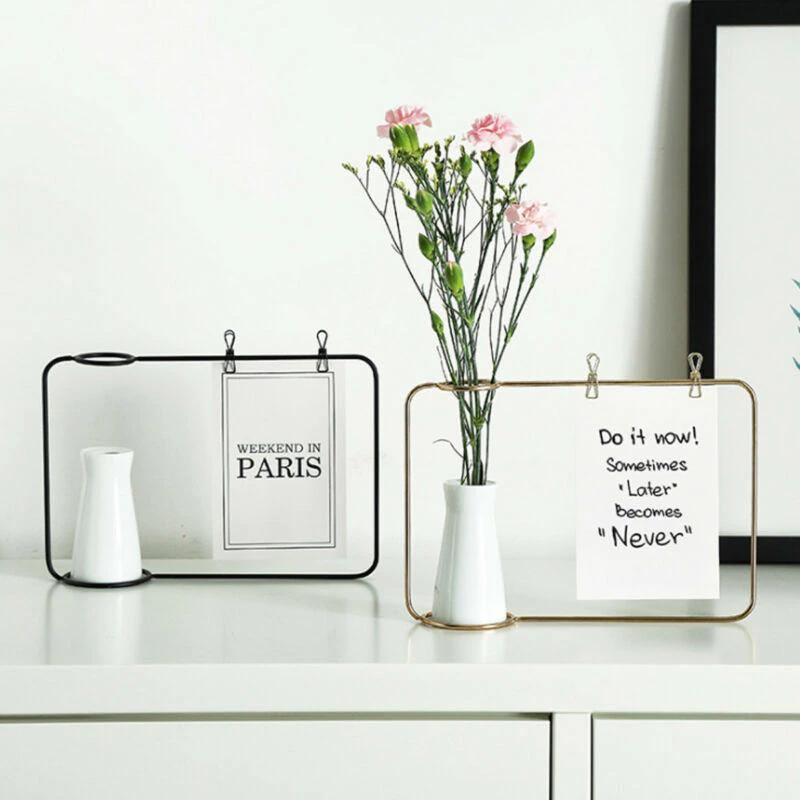FrameVase - Metall Bilderrahmen mit Keramikvase und Clips | Dekorative Fotoanzeige | Moderne Wohndeko