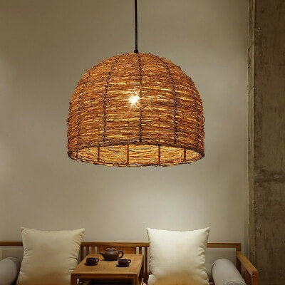 RattanDome Retro Pendelleuchte | Handgewebtes Rattan-Design | 1-Licht | Natürliche Wohnbeleuchtung