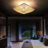 Nestoria Deckenleuchte | Modernes Rattan Nest-Design | Quadratische 3-Licht Flush-Mount Lampe | Elegante Beleuchtung für Wohnräume