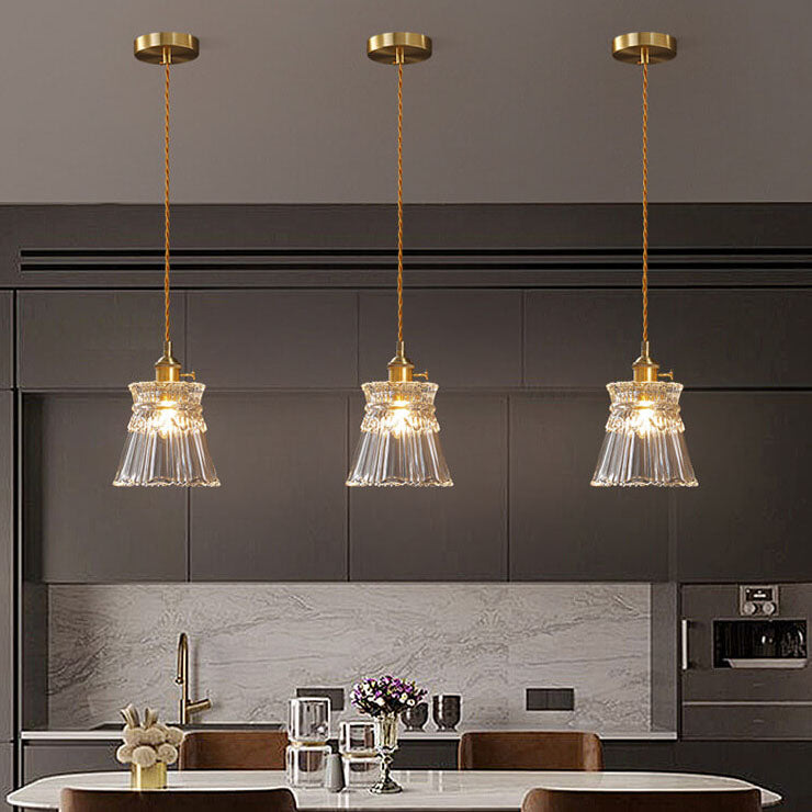Bellux Glas Pendelleuchte | Modernes Glockenschirmdesign | Messingoptik | 1-flammig | Luxuriöse Beleuchtung