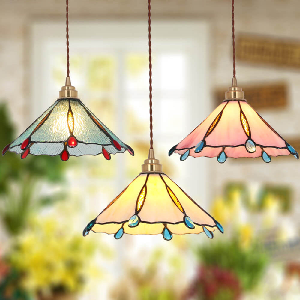 Glassoria Tiffany Pendelleuchte | Vintage Buntglas Design | Regenschirmform | Elegantes Licht für Zuhause