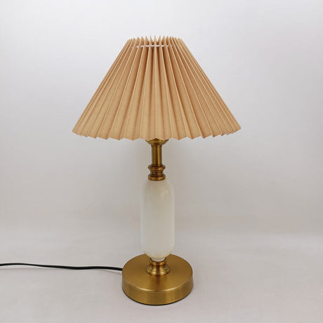 LumoRetro Vintage Design LED Tischlampe | Retro Faltenschirm | Kolonnenbasis | Stimmungslicht | Dekolampe für Zuhause