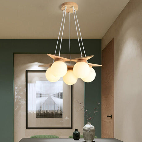 OrionGlare Frosted Holzleuchter | Massivholz & Glas Design | 3- oder 5-flammig | Skandinavischer Stil