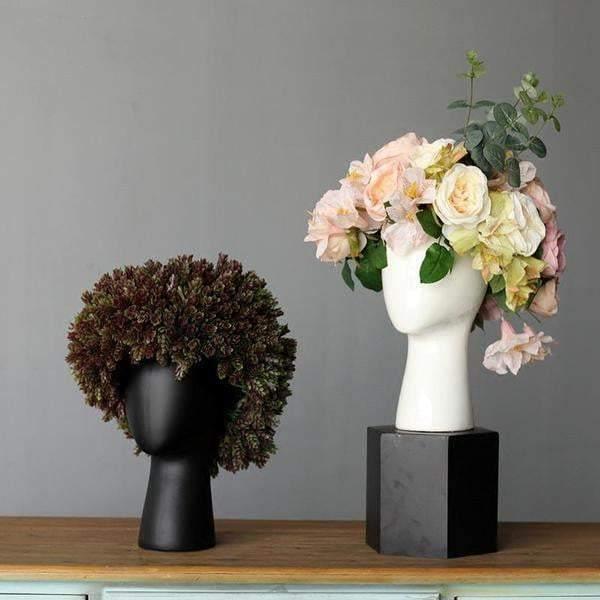FloraMind Kopf-Blumenvasen Design | Modern & Stilvoll | Weiß & Schwarz | Perfekt für Inneneinrichtung