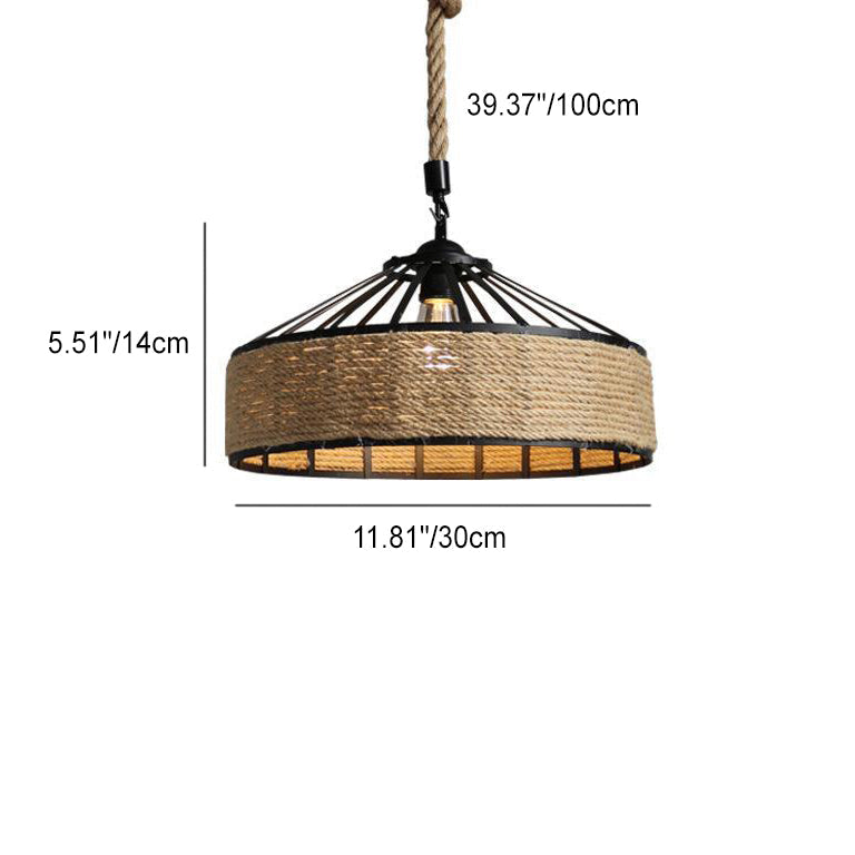 LumeLash Vintage Hängeleuchte | Rustikales Eisen & Hanfseil Design | 1-Flammige Pendelleuchte für Wohnzimmer
