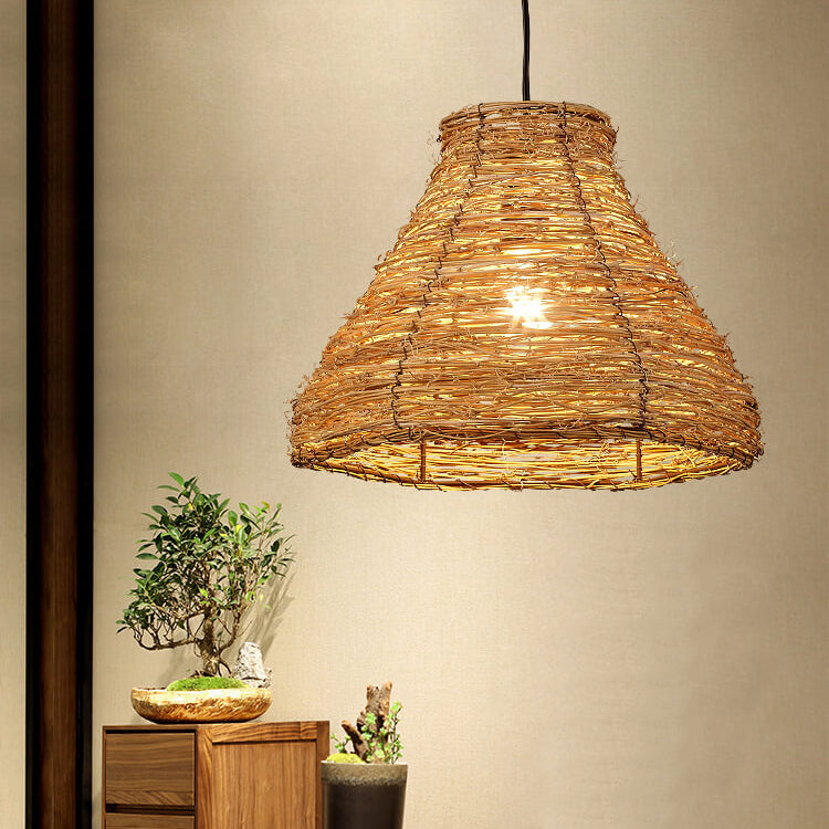 RattanDome Retro Pendelleuchte | Handgewebtes Rattan-Design | 1-Licht | Natürliche Wohnbeleuchtung