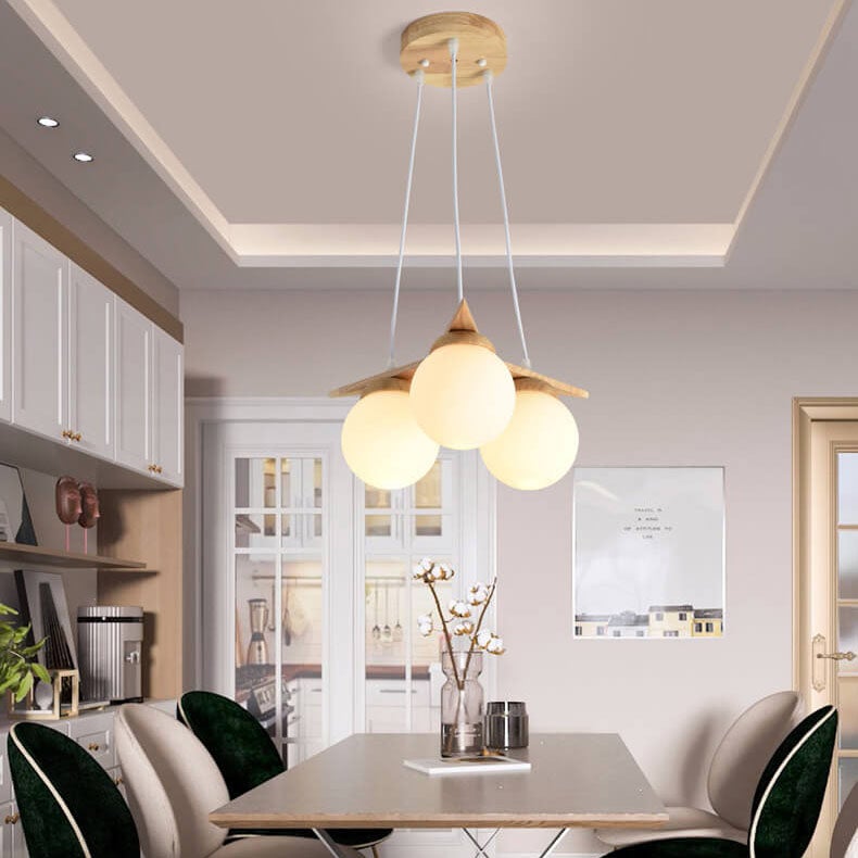 OrionGlare Frosted Holzleuchter | Massivholz & Glas Design | 3- oder 5-flammig | Skandinavischer Stil