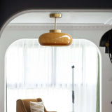 RetroLuxe Messing Deckenleuchte mit Gelbem Glas | Vintage Design | Semi-Flush Mount | Wohnraumbeleuchtung