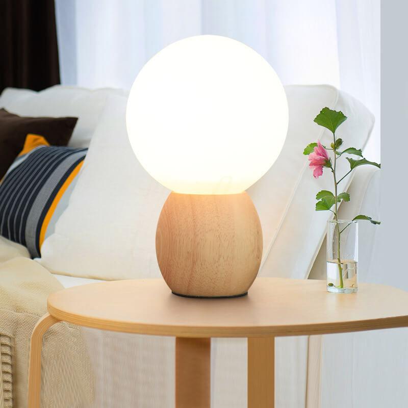 LumiOrbe Nordic Holz-Tischlampe mit Milchglas-Kugel | LED-Licht | Warmes Stimmungslicht