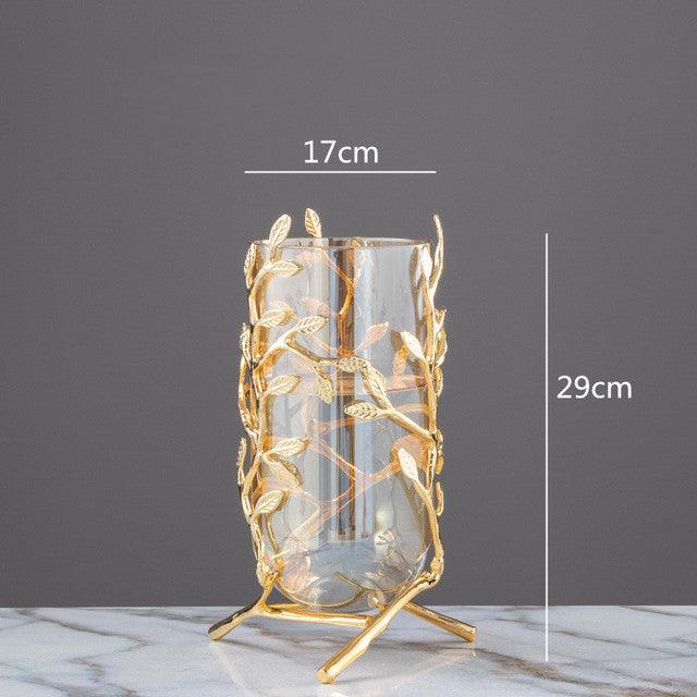 GoldenAura Blättervase | Goldene Deko-Vase | Handgefertigte Keramikvase | Elegantes Wohnaccessoire