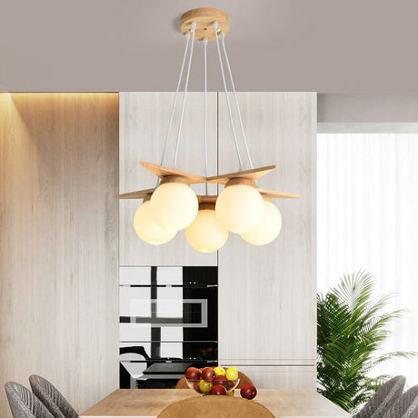 OrionGlare Frosted Holzleuchter | Massivholz & Glas Design | 3- oder 5-flammig | Skandinavischer Stil