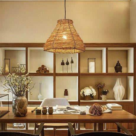 RattanDome Retro Pendelleuchte | Handgewebtes Rattan-Design | 1-Licht | Natürliche Wohnbeleuchtung