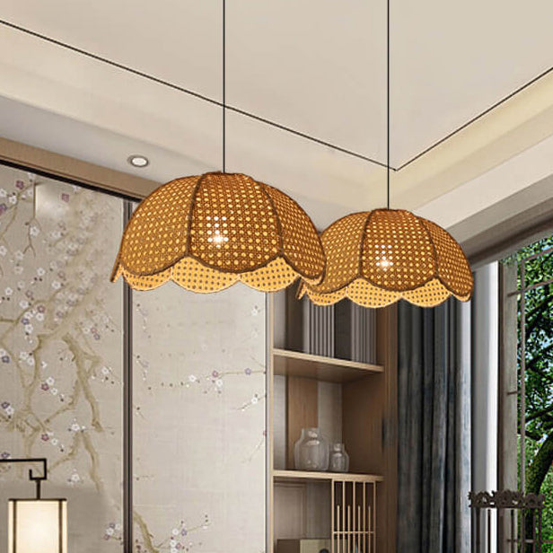 RattanLume Pendelleuchte | Nordisches Rattandesign | 1-Licht Muschelkuppel | Natürliche Eleganz für Ihr Zuhause