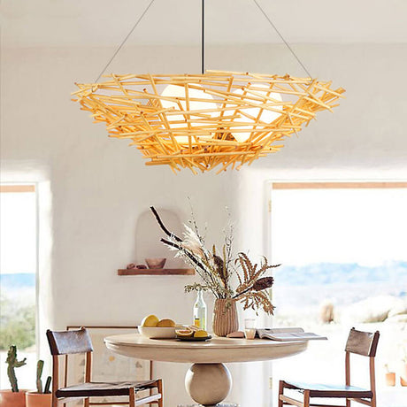 RavaNest Rattan Kronleuchter | Handgewebtes Design | 2- oder 3-flammig | Natürliche Eleganz | Hängeleuchte