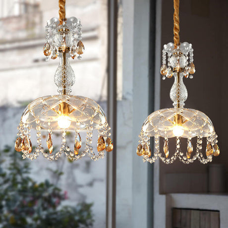 CrystalVive Pendelleuchte | Luxus Kristallkuppel | Moderne 1-Licht Hängelampe | Elegante Beleuchtung für Zuhause