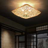 Nestoria Deckenleuchte | Modernes Rattan Nest-Design | Quadratische 3-Licht Flush-Mount Lampe | Elegante Beleuchtung für Wohnräume