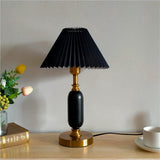 LumoRetro Vintage Design LED Tischlampe | Retro Faltenschirm | Kolonnenbasis | Stimmungslicht | Dekolampe für Zuhause