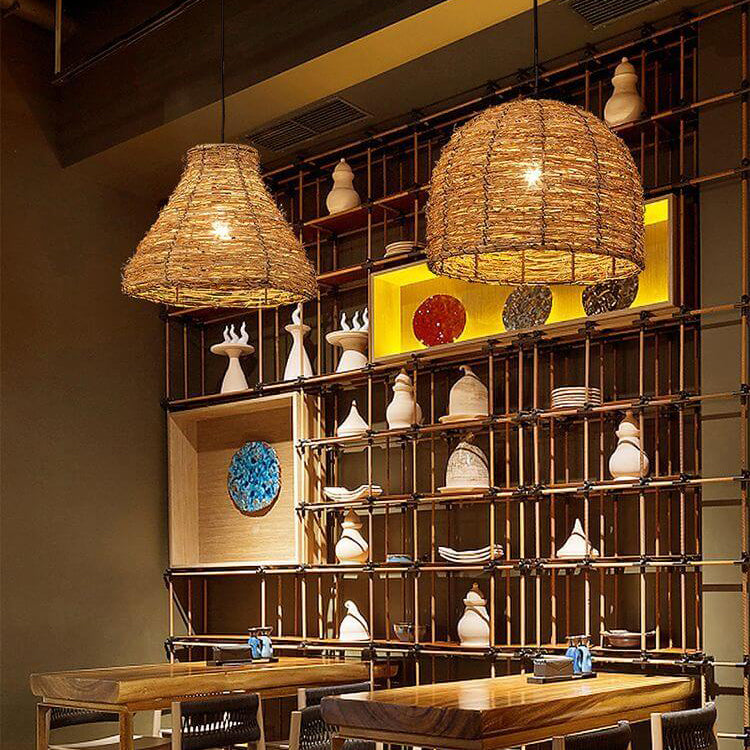 RattanDome Retro Pendelleuchte | Handgewebtes Rattan-Design | 1-Licht | Natürliche Wohnbeleuchtung