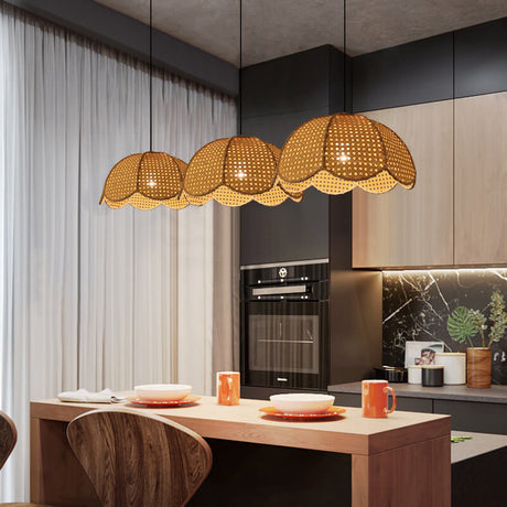 RattanLume Pendelleuchte | Nordisches Rattandesign | 1-Licht Muschelkuppel | Natürliche Eleganz für Ihr Zuhause